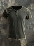 Men'S Casual Cotton Linen Button Henry Shirt