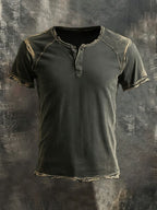 Men'S Casual Cotton Linen Button Henry Shirt