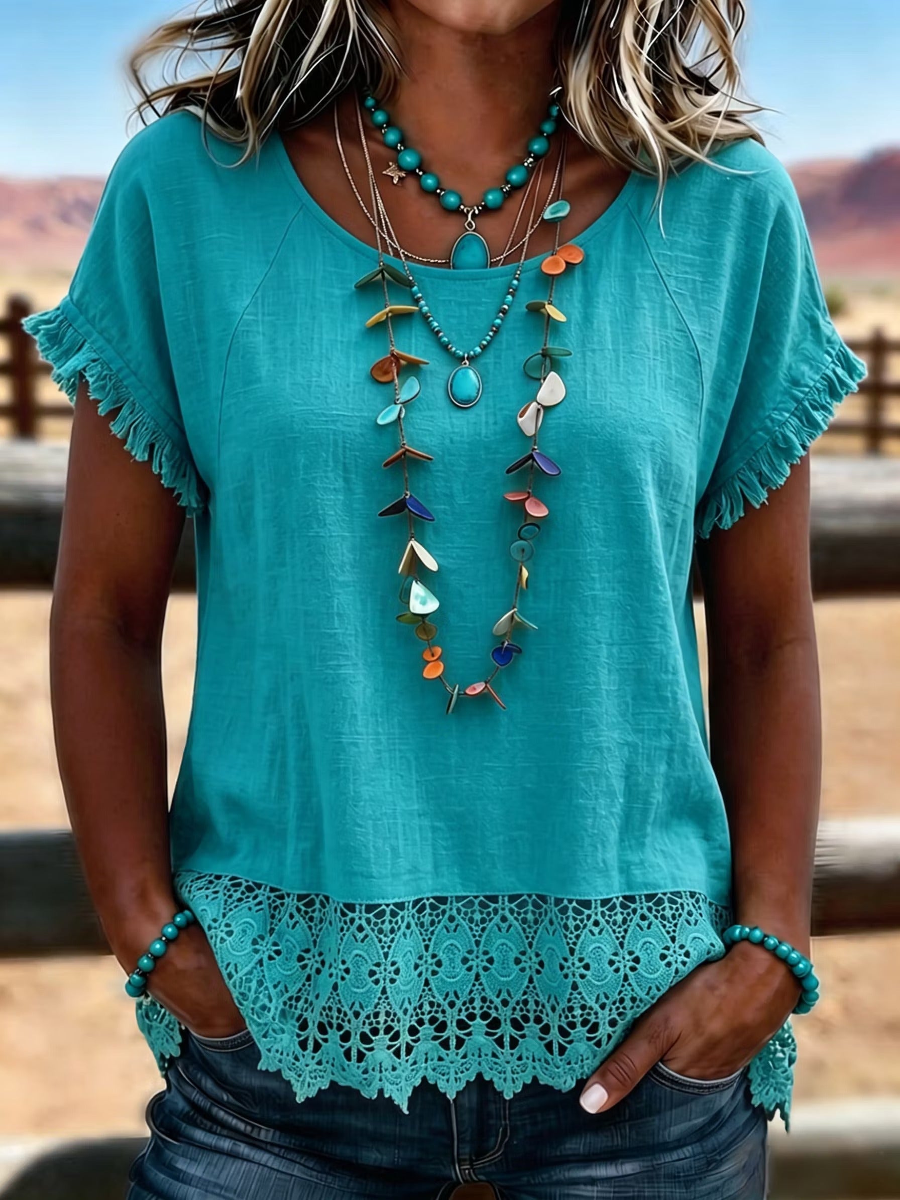 Women's Vintage Lace Patchwork Casual Shirt