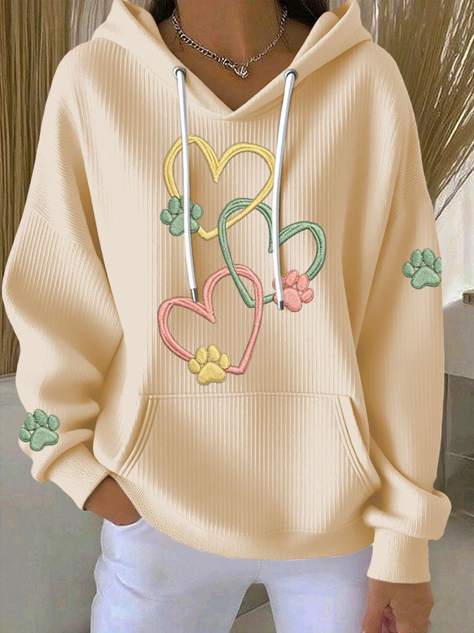 Women'S Dog Paw Print Hooded Sweatshirt