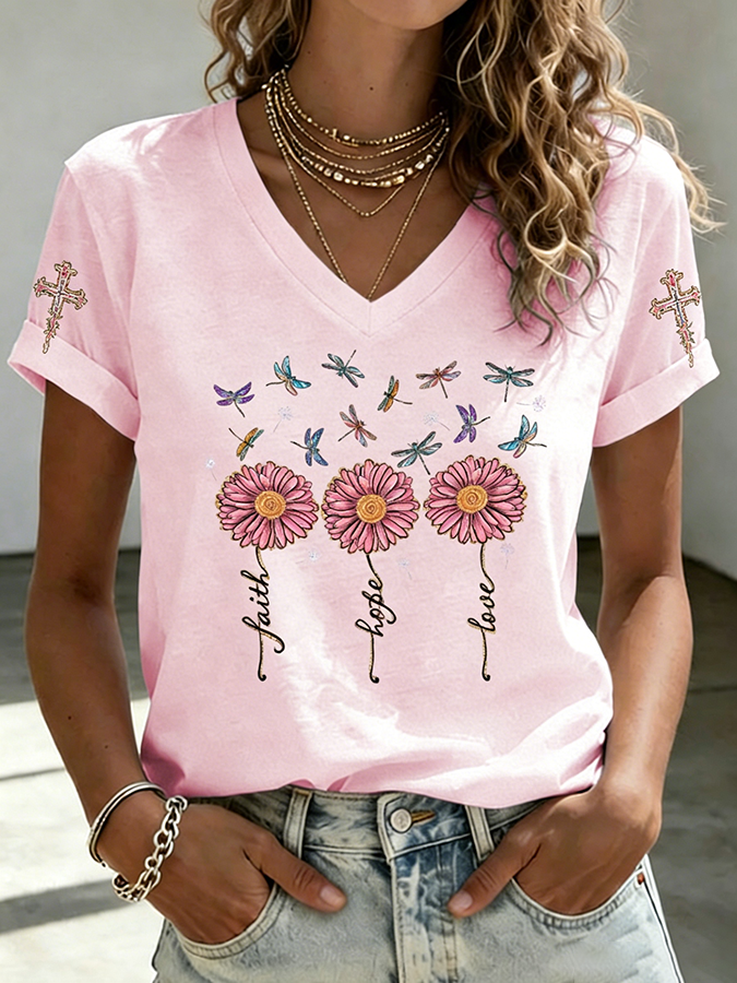 Female Pink Breast Cancer Art Belief Casual T-Shirt