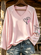 Women'S Breast Cancer Awareness Printed Long Sleeve T-Shirt