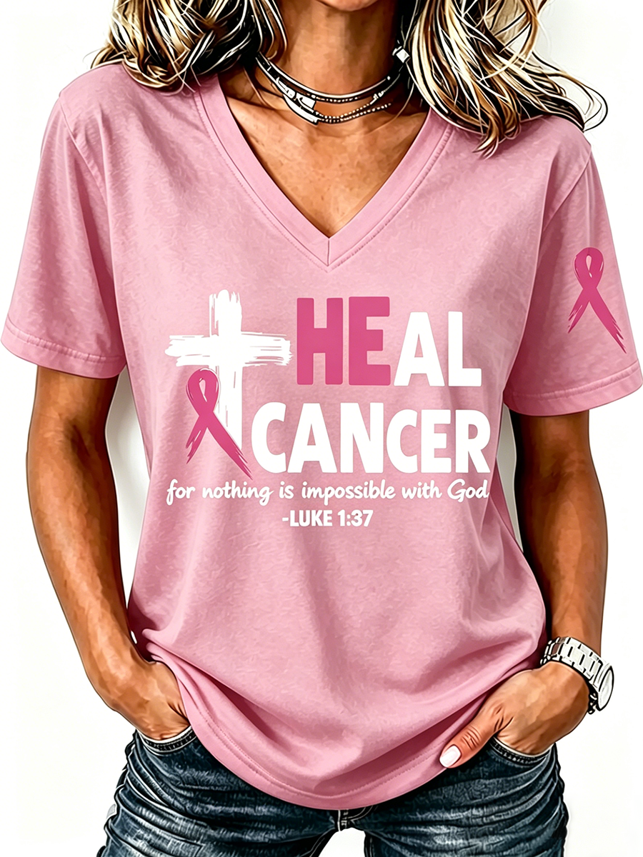 Pink Series Breast Cancer Public Welfare Slogan Printed Women'S Top