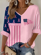 Women'S National Flag Breast Cancer Awareness Propaganda Printed Casual T-Shirt