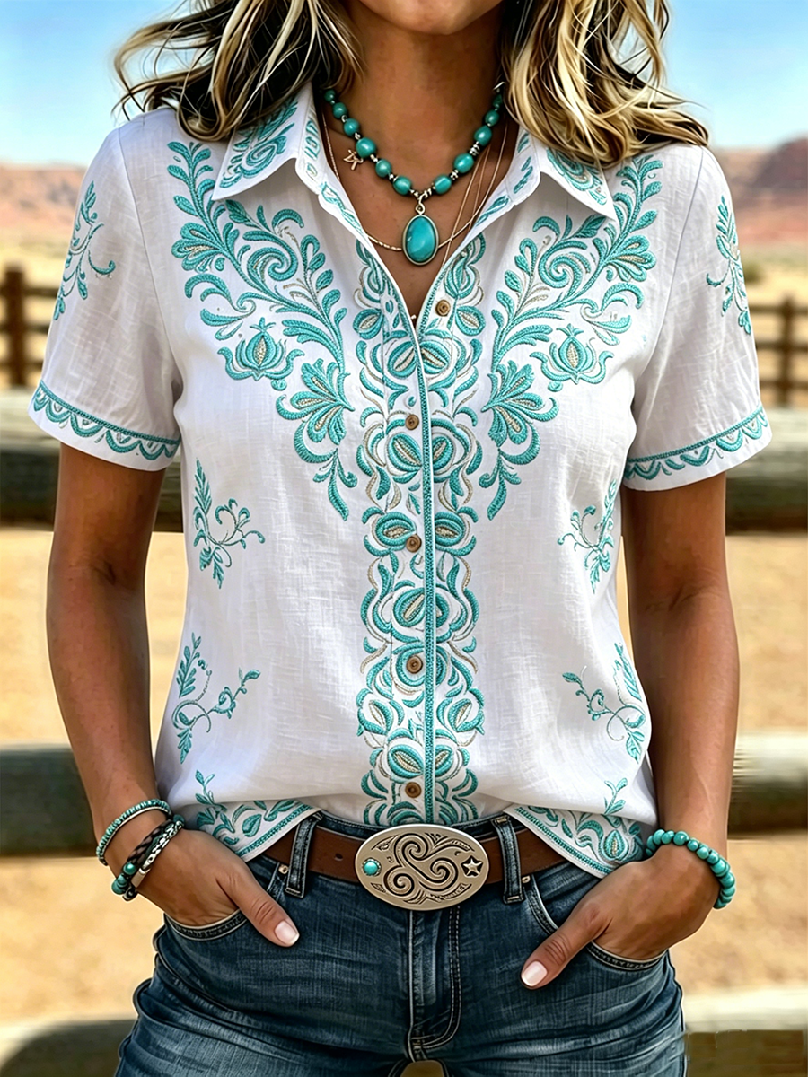 Women's Retro Ethnic Art Printed Shirt
