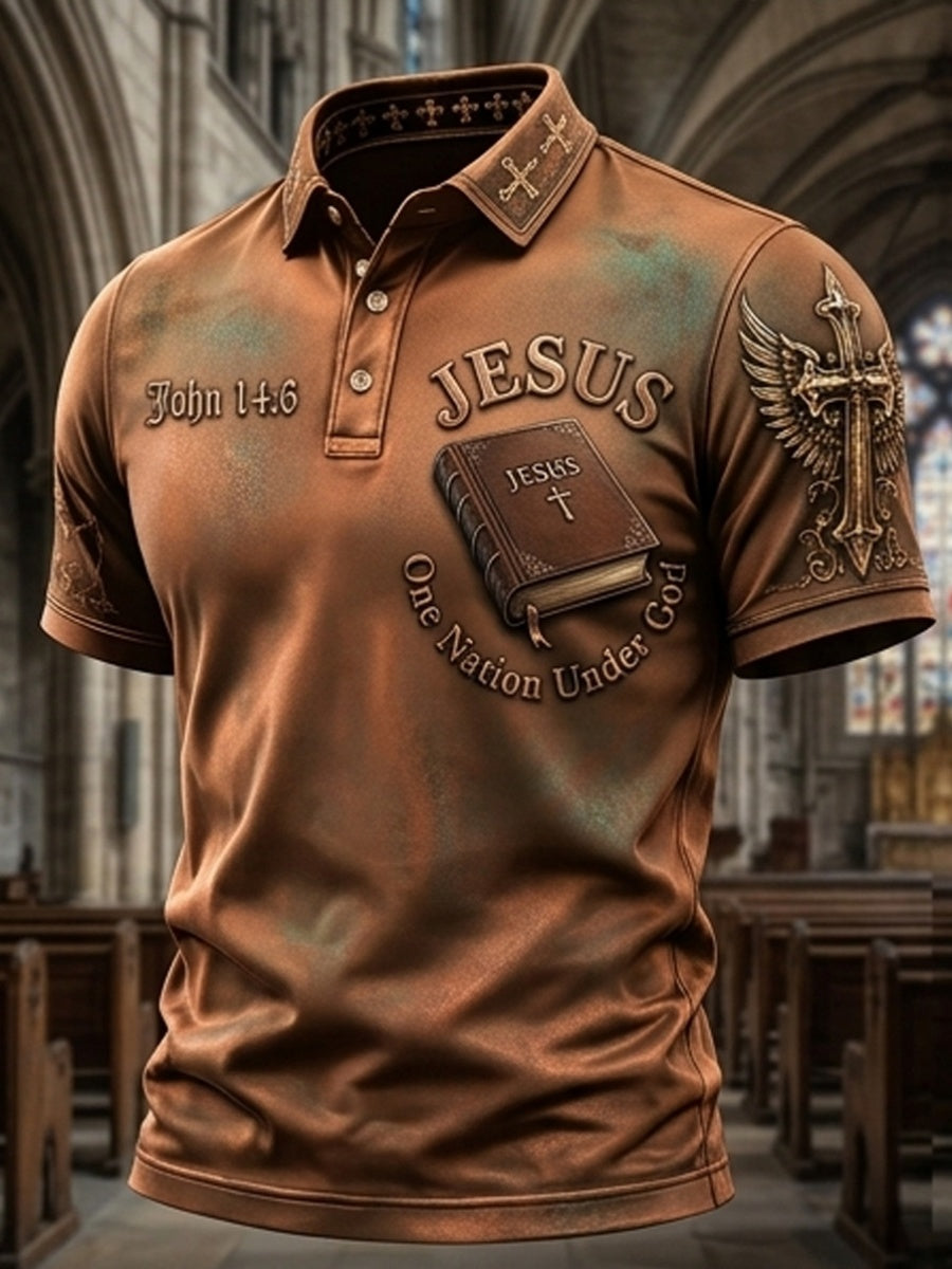 Retro���������One Nation Under God���������Cross-Print Men's Polo Shirt