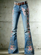 Ladies' Casual Trumpet Pants With Floral Wings And Cross Pattern