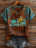 Vintage Western Cross Print Casual Short Sleeve T-shirt