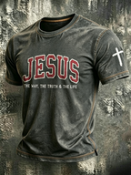 Jesus Cross Faith Commemorative Printed Round Neck T-Shirt