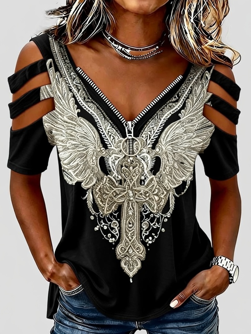 Women'S Casual Hollow Faith Patriotic T-Shirt