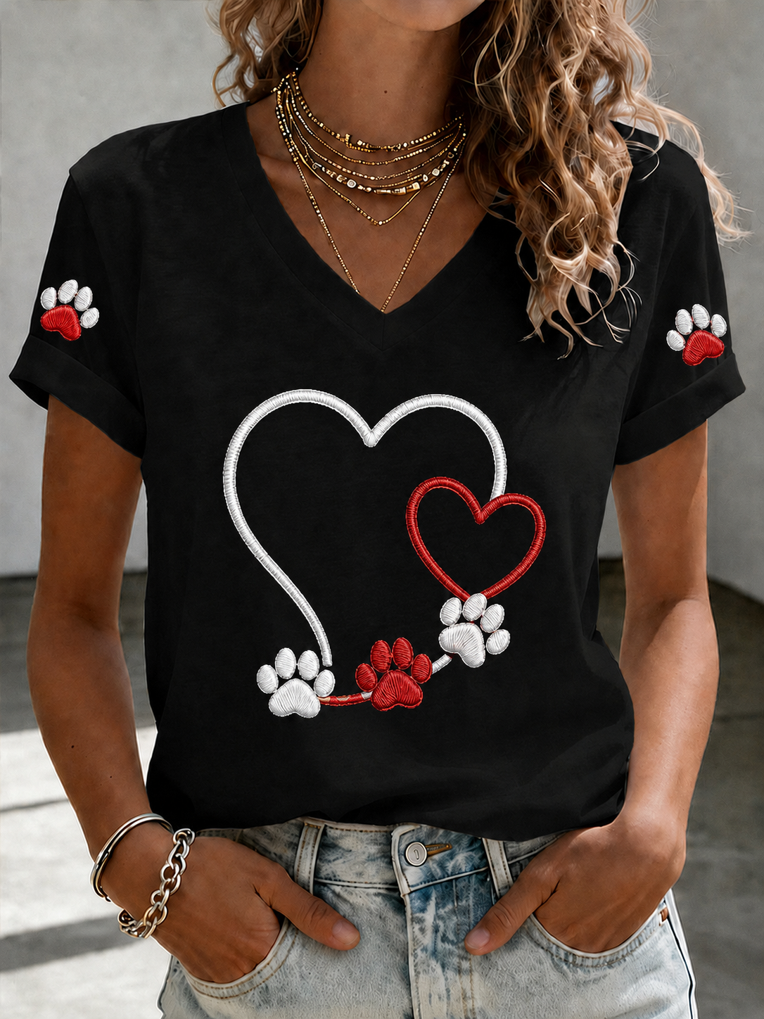 Women'S Cute Cat Printed Casual T-Shirt