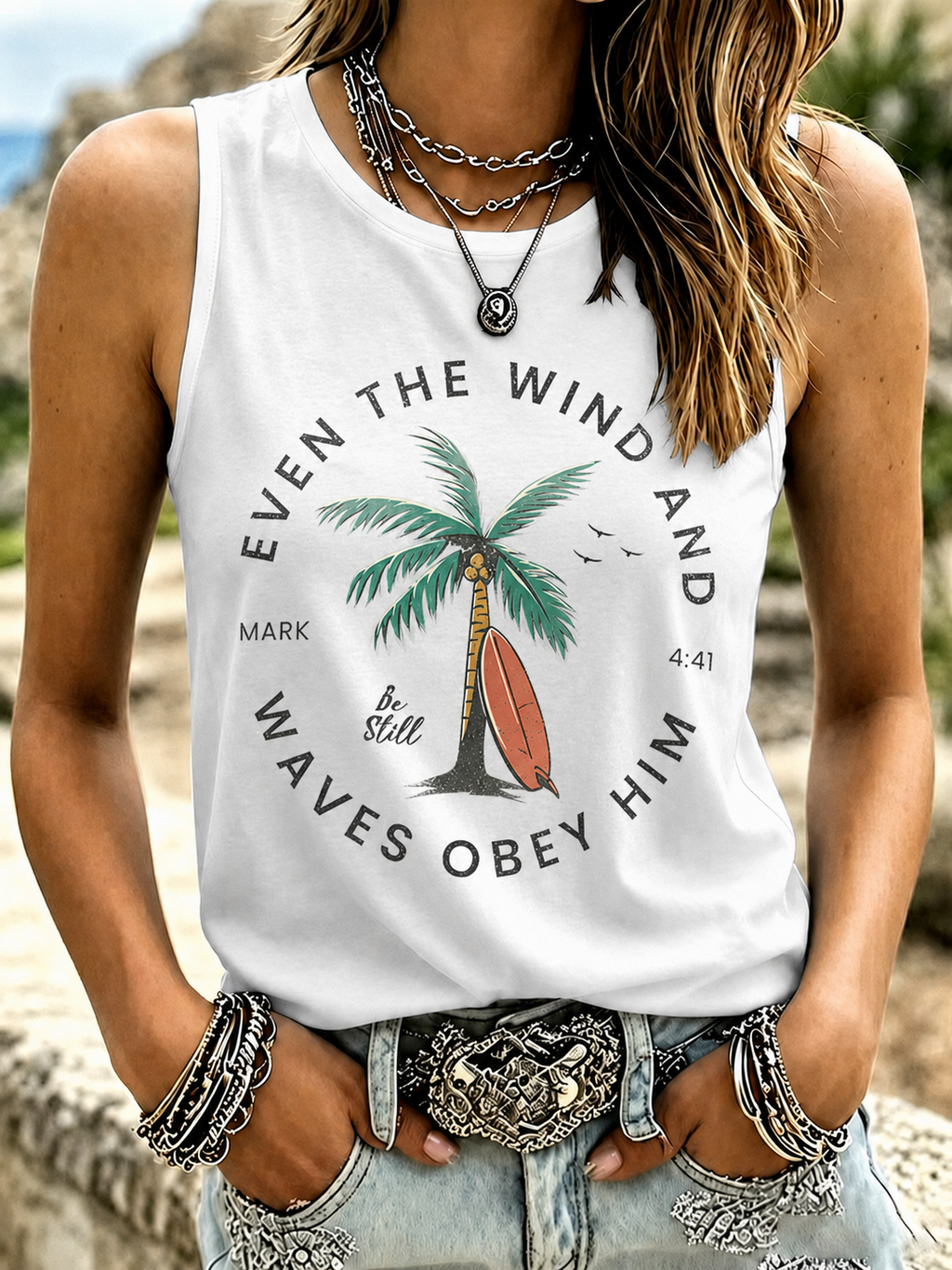 Women'S Even The Wind And Waves Obey Him Tank Top