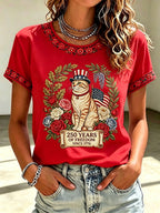 Women's American flag cat floral print casual top