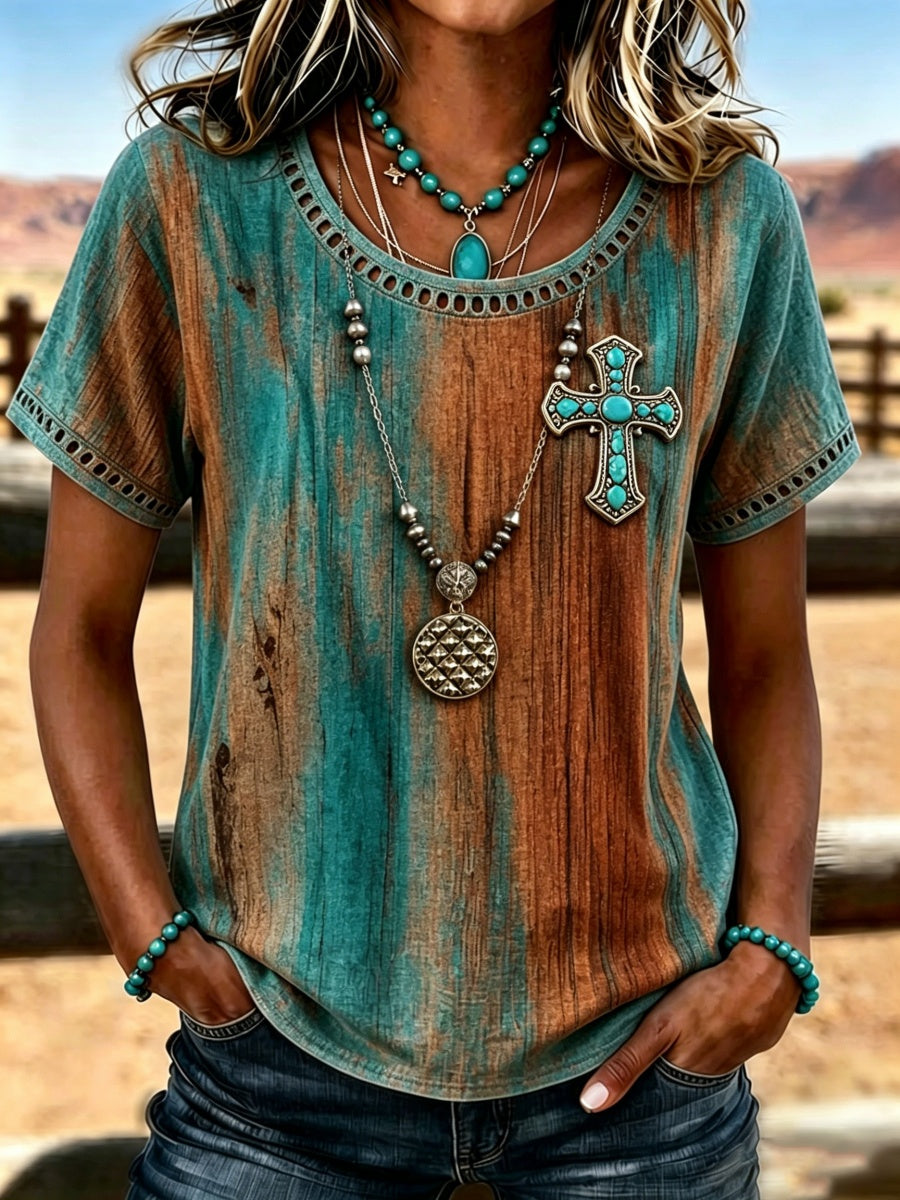 Women'S Western Style Faith Art Hollow T-Shirt