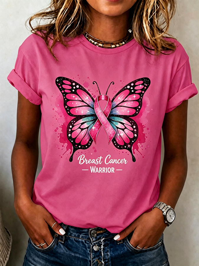 Women's Breast Cancer Awareness Print Casual T-Shirt