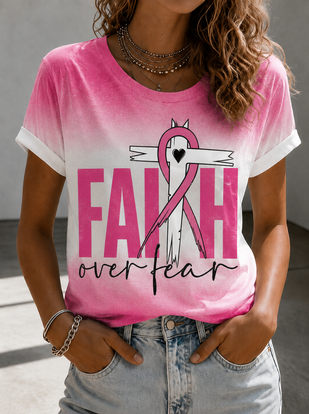 Women'S Belief In Breast Cancer Publicity Print Short Sleeve T-Shirt