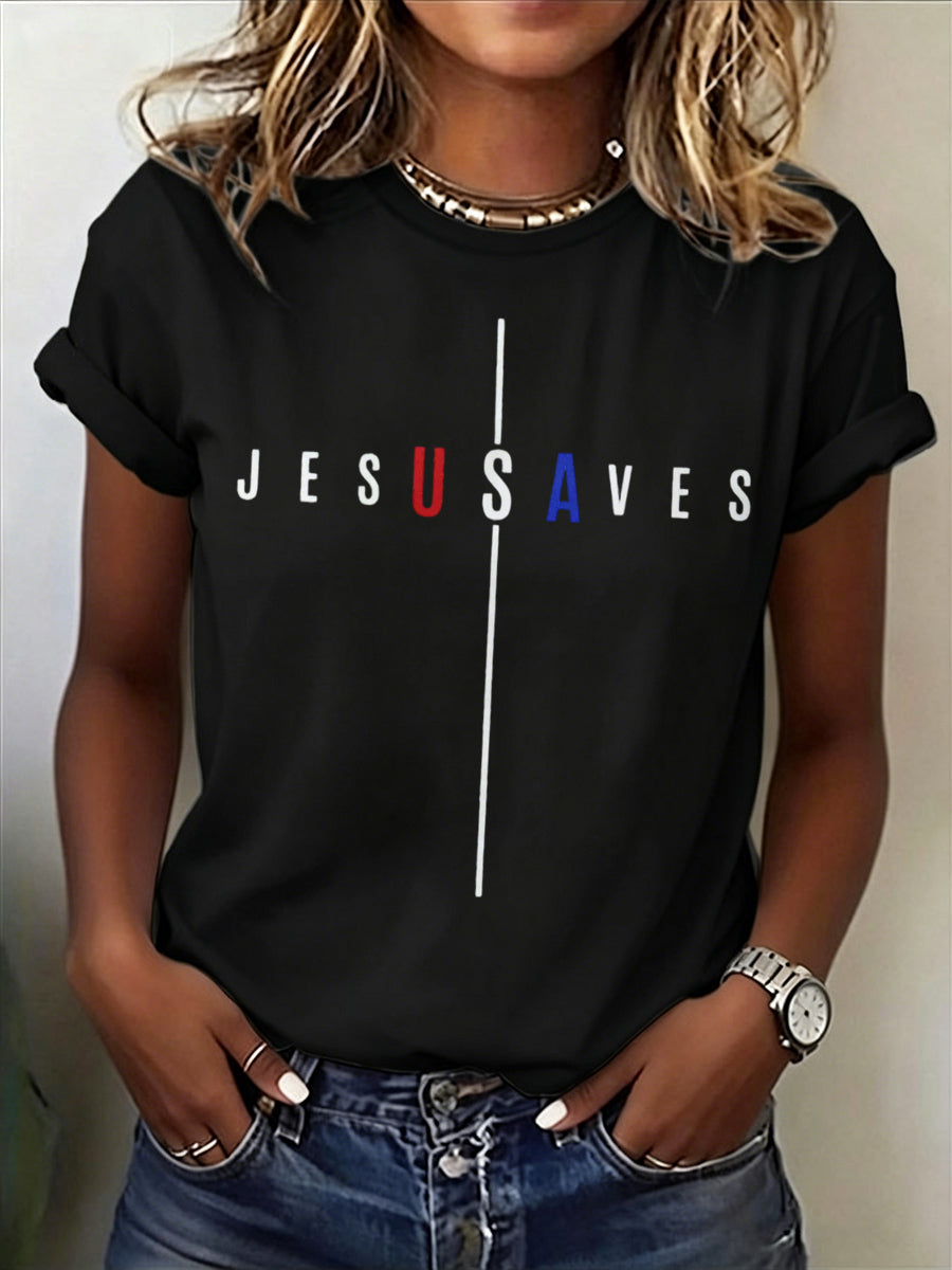 Women'S Jesus Saves Printed Casual T-Shirt