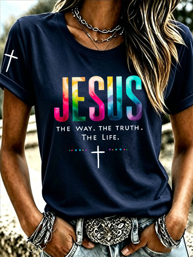 Women's Jesus Cross Printed Casual T-Shirt