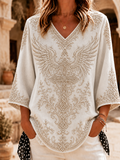 Women'S Cross Angel Wings Printed V Neck 3/4 Sleeve Casual Tee