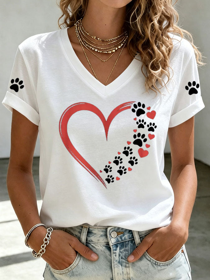 Women'S Paw Print Heart T-Shirt