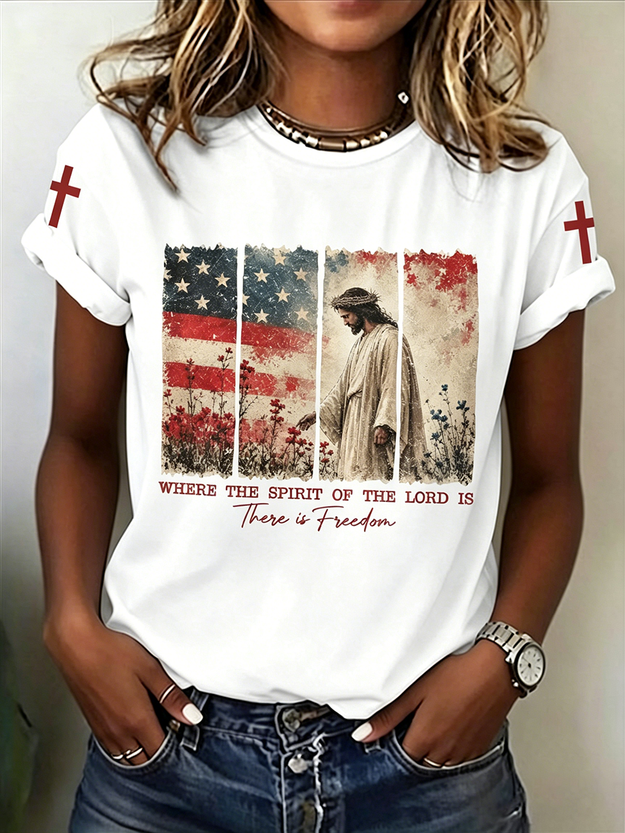 Faith In Jesus Slogan Slogan Commemorative Print Casual T-Shirt