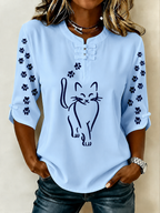Women'S Elegant Cat Casual Button Top