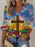 Women's Faith Cross Printed Casual T-shirt