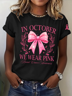 Women's In October We Wear Pink Printed Casual T-Shirt
