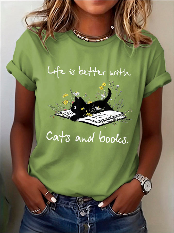 Women's Cute Cat Printed T-shirt