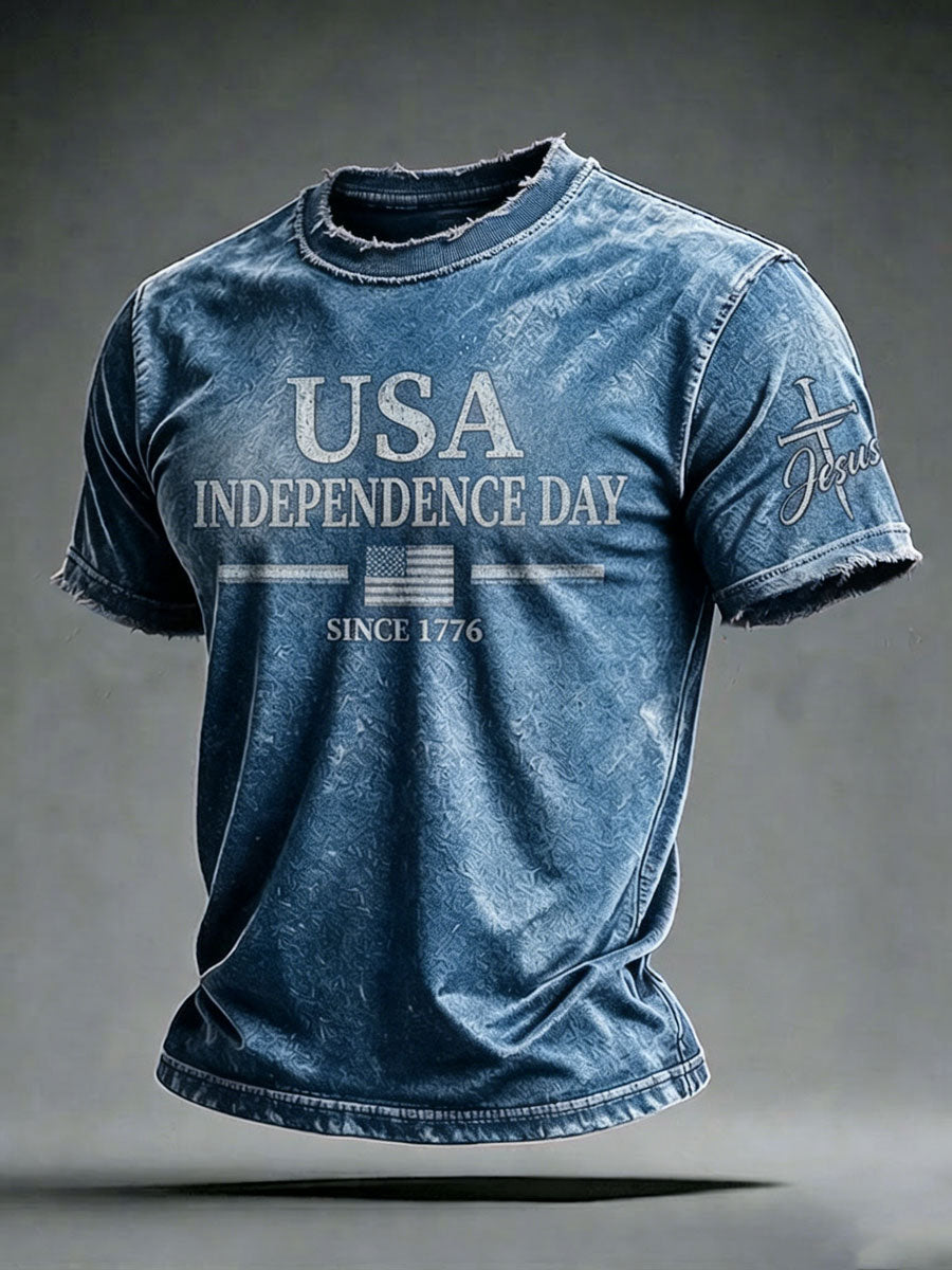 Men'S USA  Independence Day   Faith Art Printed T-Shirt