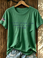 Women's Love for Jesus American Flag Cross Color Short Sleeved T-Shirt