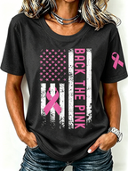 Pink Series Disease Health Awareness Public Welfare Printed Round Neck T-Shirt