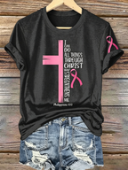 Pink Series Disease Health Awareness Public Welfare Printed Round Neck T-Shirt