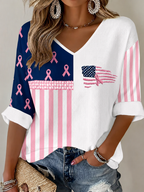 Women'S National Flag Breast Cancer Awareness Propaganda Printed Casual T-Shirt