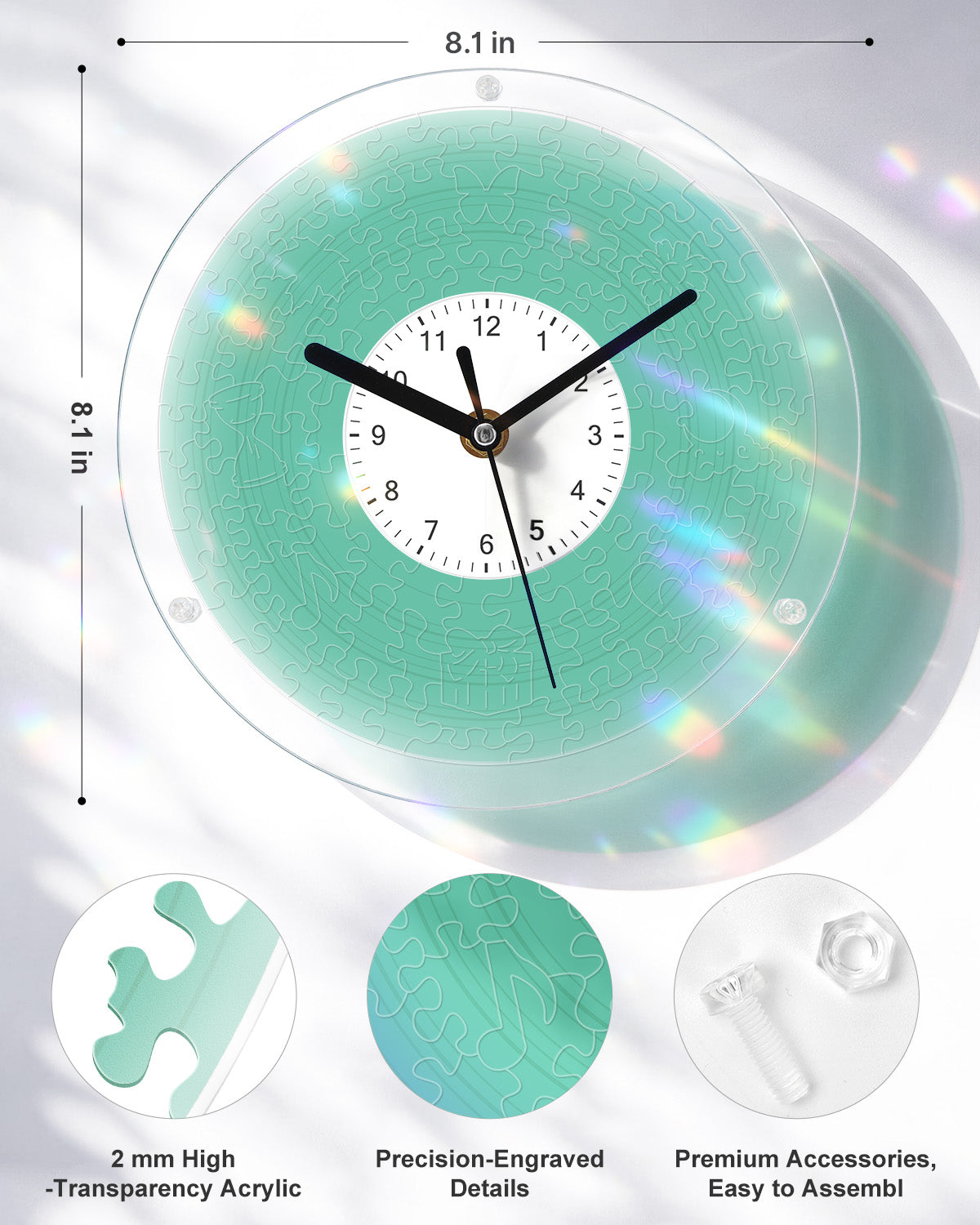 DIY Acrylic Puzzle Clock Kit - Fresh Green