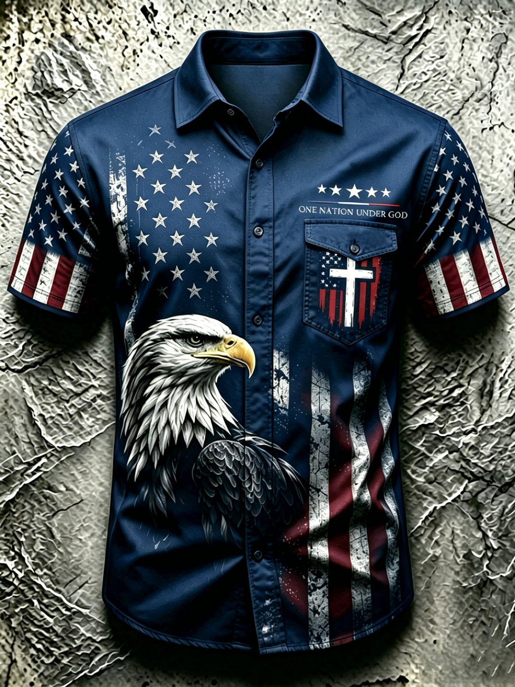 One Nation Under God Commemorative Printed Pocket Shirt Of American Faith