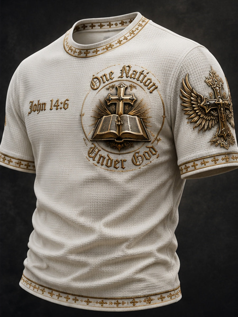 ���������One Nation Under God���������Cross-Print Men's Waffle T-Shirt