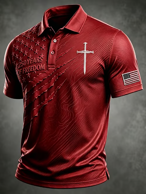 Men'S Retro National Flag And Cross Print Print Casual Polo Shirt