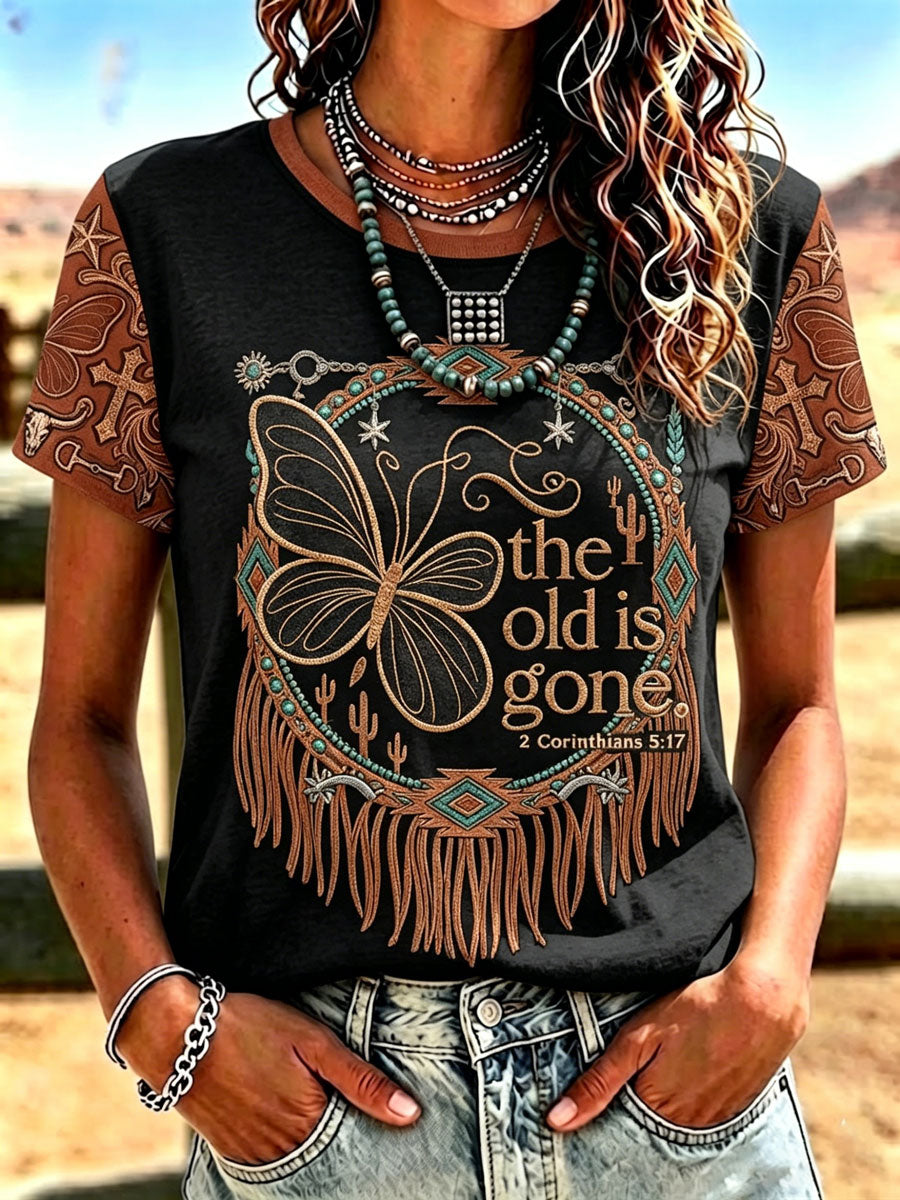 Women'S Western-Style Retro Faith Print  T-Shirt