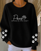 Women'S Cat Printed Ribbed Round Neck Sweatshirt