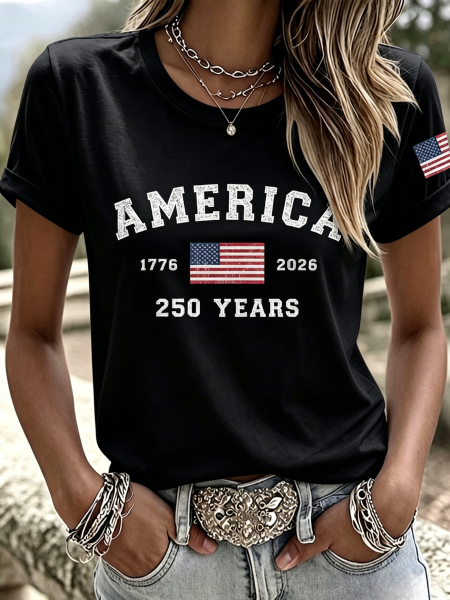 Women'S  America Flag Printed Casual T-Shirt