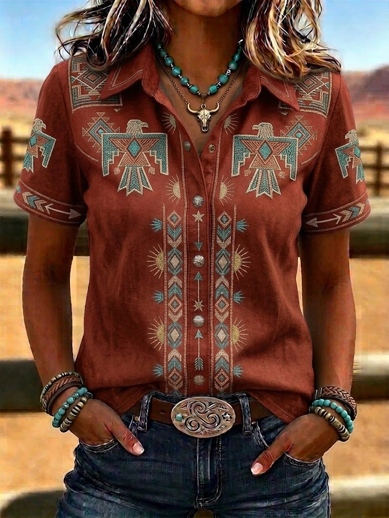 Women's Retro Ethnic Art Printed Shirt