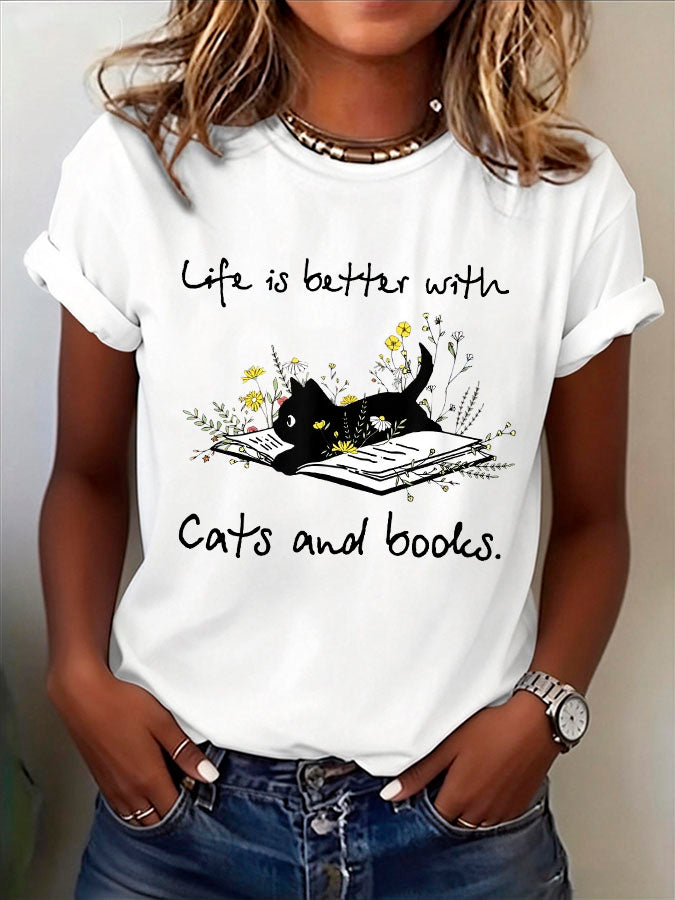 Women's Cute Cat Printed T-shirt