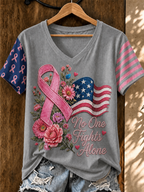 Women'S Flag Breast Cancer Awareness Print Short Sleeve T-Shirt
