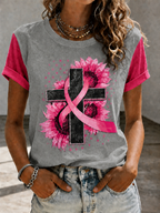 Women'S Faith Breast Cancer Publicity Print Short Sleeve T-Shirt