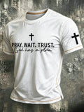 Faith Cross Slogan Commemorative Printed Round Neck T-Shirt