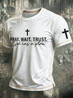 Faith Cross Slogan Commemorative Printed Round Neck T-Shirt
