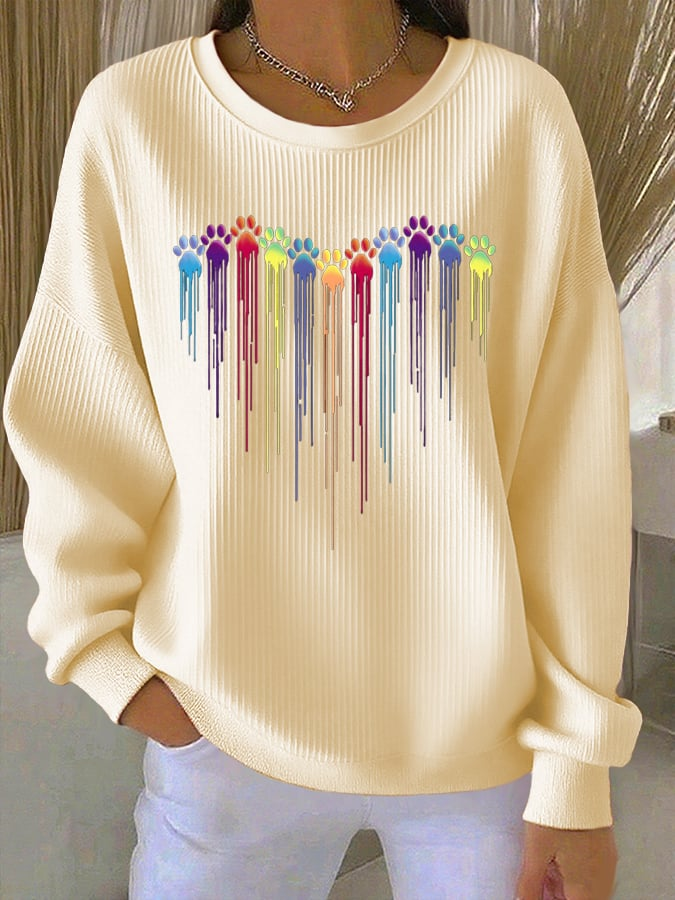 Women's Colorful Dog Heart Paw Print Casual Sweatshirt
