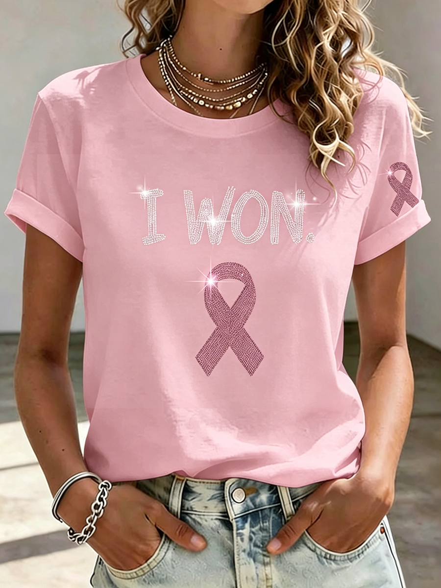 Pink Series Disease Health Awareness Public Welfare Printed Round Neck T-Shirt