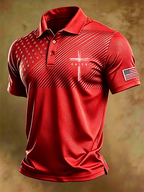 Men'S National Flag And Cross Print Casual Polo Shirt